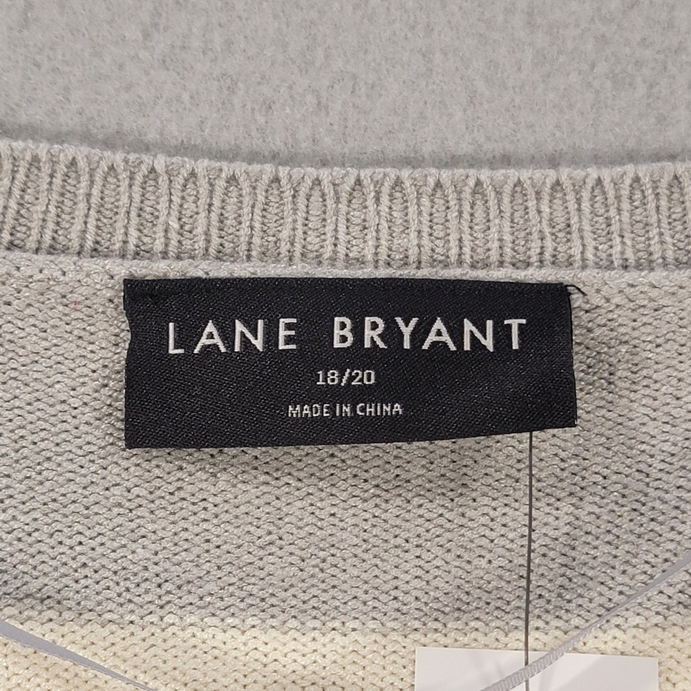 Lane Bryant Short Sleeve Sweater Top Striped Gray White Lightweight Size 18 20 - Picture 3 of 8